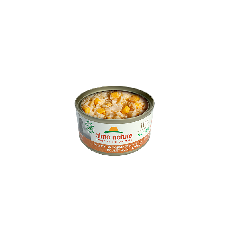 Almo Nature HFC NATURAL Nourriture humide pour chats au poulet et au fromage, 70 g