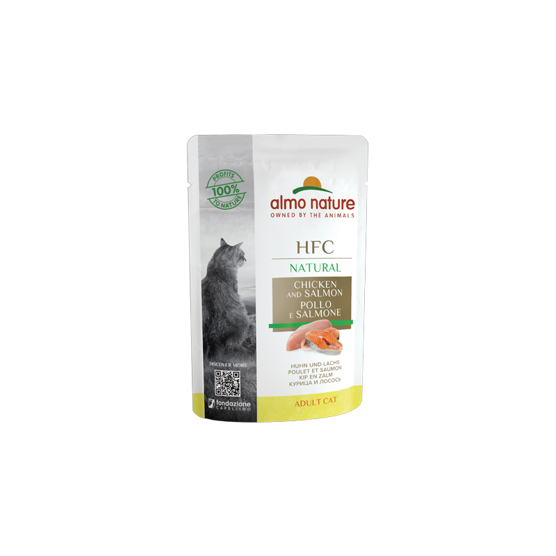 Almo Nature HFC Natural Mitrā barība kaķiem ar vistu un lasi, 55g