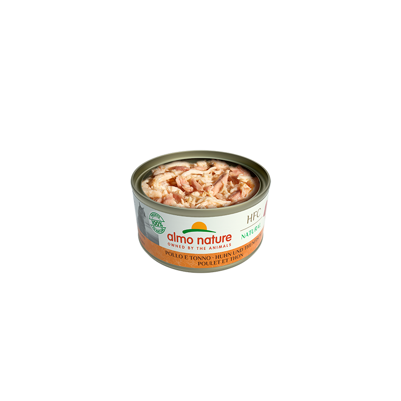 Almo Nature HFC NATURAL Nourriture humide pour chats au poulet et au thon, 70 g