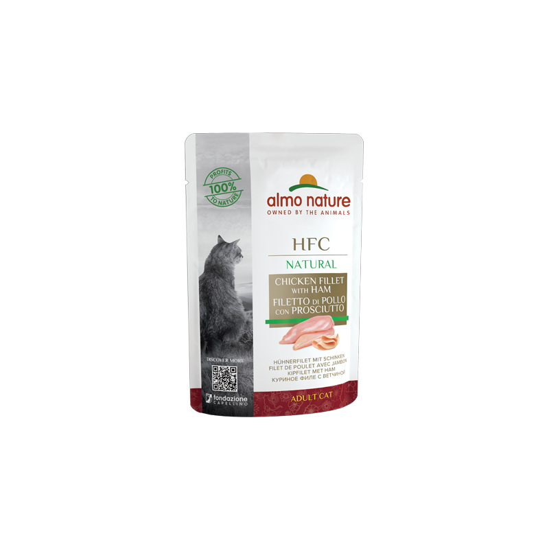 Almo Nature HFC Natural Mitrā barība kaķiem ar vistas fileju un šķinķi, 55g