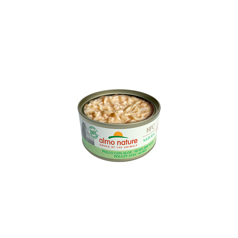 Almo Nature HFC NATURAL Nourriture humide pour chats avec viande de poulet et aloès, 70 g