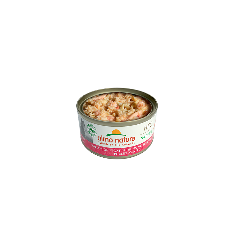 Almo Nature HFC NATURAL Nourriture humide pour chats au poulet et au foie, 70 g