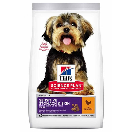 HILL'S SCIENCE PLAN Sensitive Stomach & Skin jutīgam vēderam un ādai, sausā barība maziem un pieaugušajiem suņiem ar vistu, 3 kg