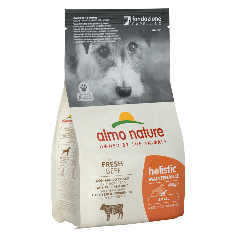 Almo Nature Holistic Maintenance Extra Small and Small Breed Adult Dog Dry Food With Fresh Beef, 400g