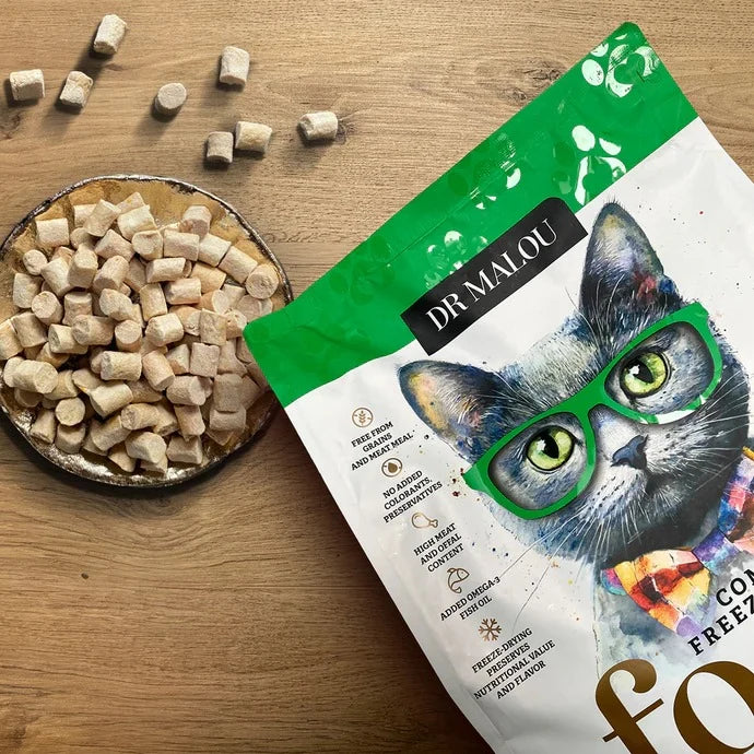 Dr Malou Freeze-Dried Cat Food with Chicken & Salmon for Adult Cats, 500 g