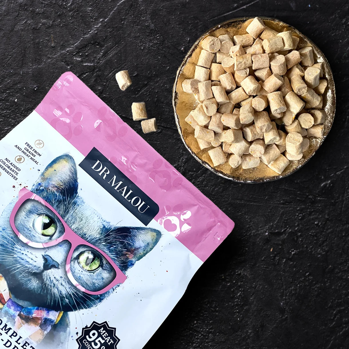 Dr Malou Freeze-Dried Cat Food with Chicken & Chicken Hearts for Adult Cats, 500 g
