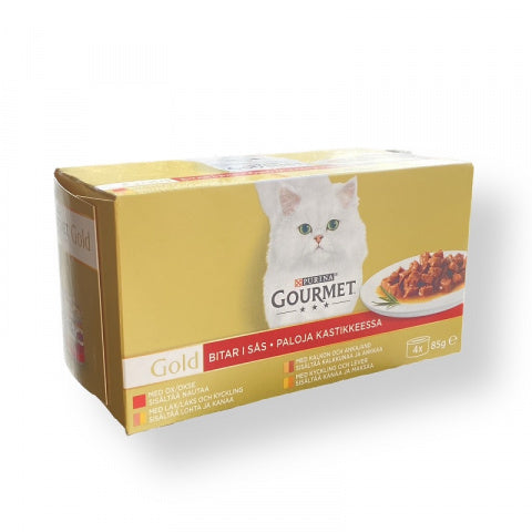 Purina Gourmet Gold Chunks in Gravy Mitrā barība kaķiem, izlase, 4*85g