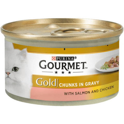 Purina Gourmet Gold Salmon and Chicken in Gravy Mitrā barība kaķiem ar vistu un lasi, 85g