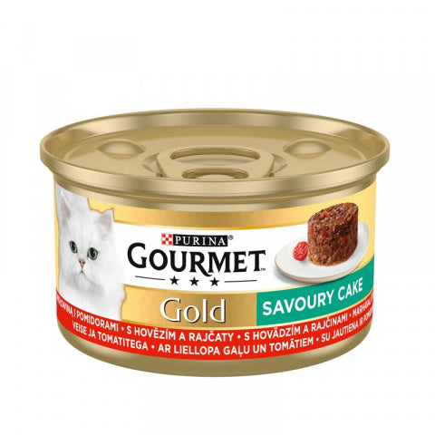 Purina Gourmet Gold Savoury Cake Beef and Tomato Mitrā barība kaķiem ar liellopu un tomātiem, 85g