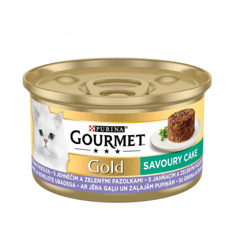 Purina Gourmet Gold Savoury Cake Lamb and Green Beans Mitrā barība kaķiem ar jēru un zaļajām pupiņām, 85g