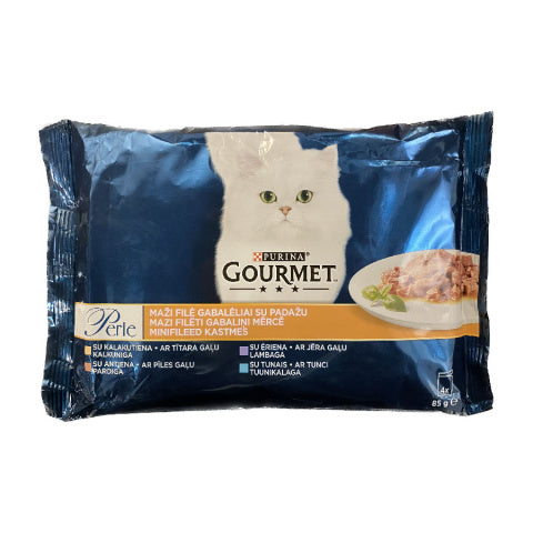 Purina Gourmet Perle 4-pack Mitrā barība kaķiem, izlase, 4*85g