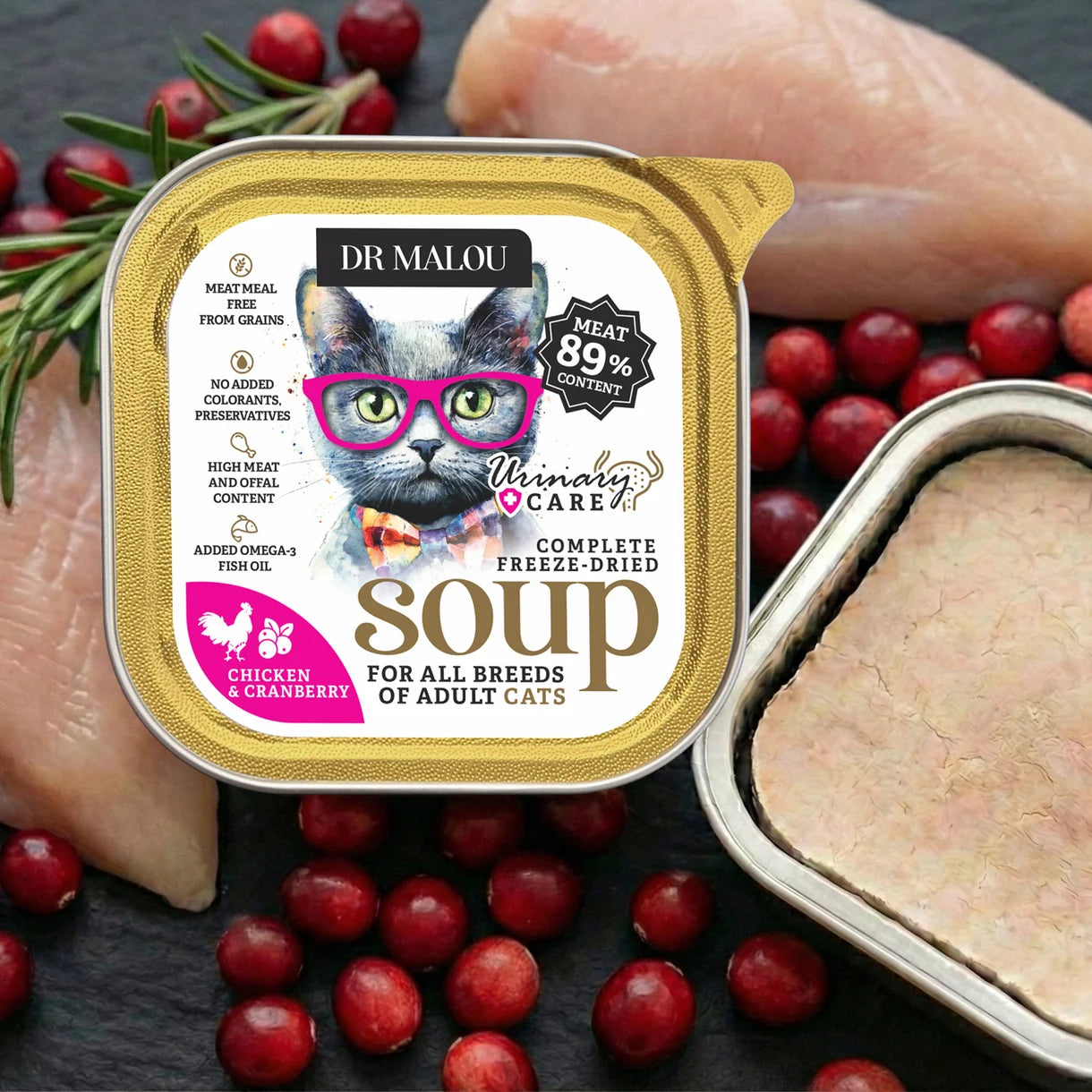 Dr Malou Freeze-Dried Soup for Cats with Chicken & Cranberries Urinary, 12 g