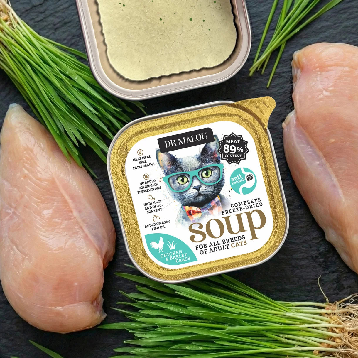 Dr Malou Freeze-Dried Soup for Cats with Chicken & Barley Grass, 12 g