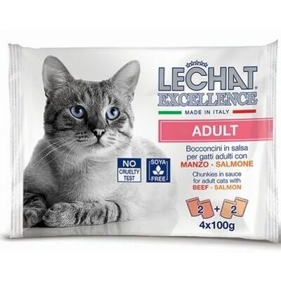 LECHAT Excellence pouches ADULT beef/salmon 4x100 g - konservi kaķiem