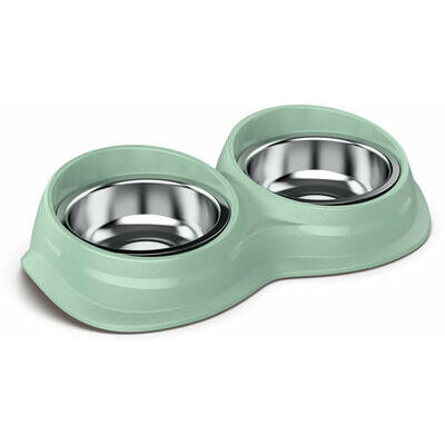 Double metal bowl with rubber base INOX 29.5x16x6.5 h cm, 0.230 L, assorted colors