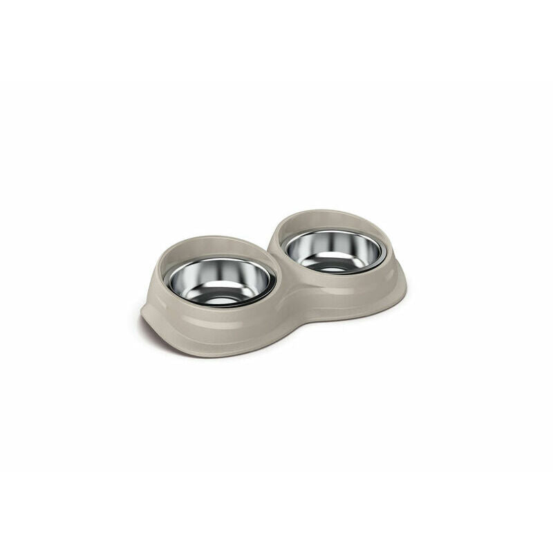 Dubbel metallskål med gummibas INOX 29.5x16x6.5 h cm, 0.230 L, blandade färger
