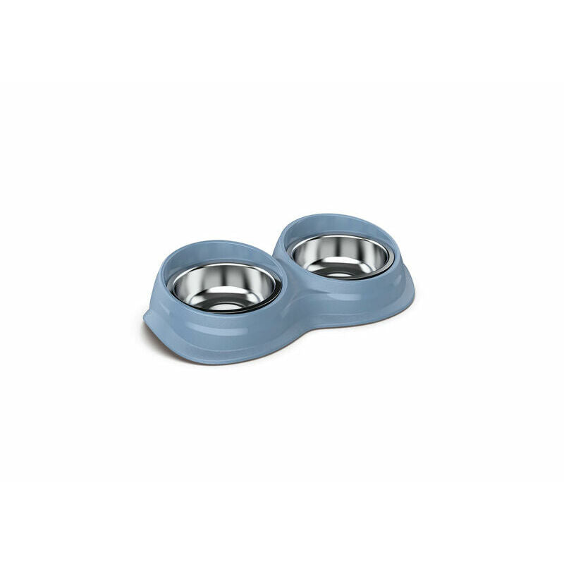 Double metal bowl with rubber base INOX 29.5x16x6.5 h cm, 0.230 L, assorted colors