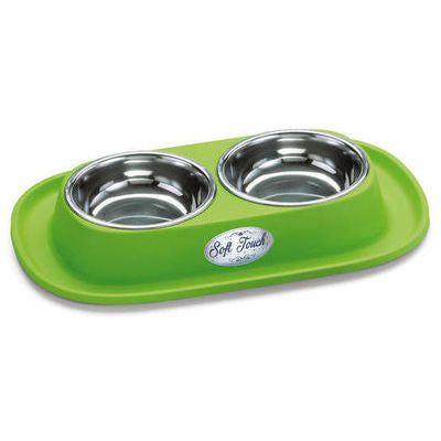 Double metal bowl with rubber base SOFT TOUCH 31x20x3.5 cm, assorted colors