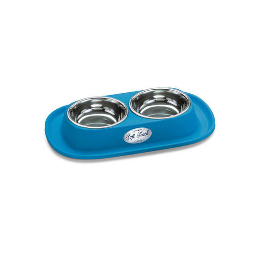 Double metal bowl with rubber base SOFT TOUCH 31x20x3.5 cm, assorted colors