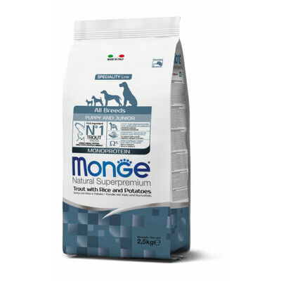 MONGE ALL BREEDS Puppy & Junior Trout, Rice&Potatoe 2,5 kg