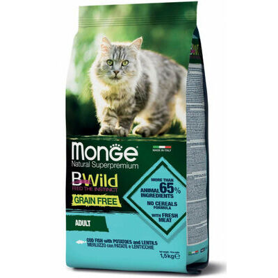 MONGE BWILD CAT Grain Free ADULT Cod Fish with Potatoes and Lentils 1,5 kg