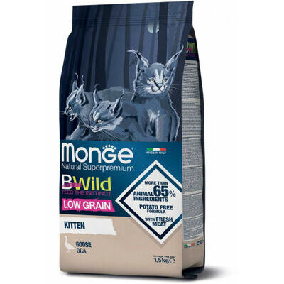 MONGE BWILD CAT Low Grain KITTEN Goose 1,5 kg - barība kakiem