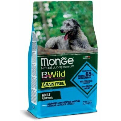 MONGE BWILD GF with Anchovies, Potatoes & Peas 2,5 kg