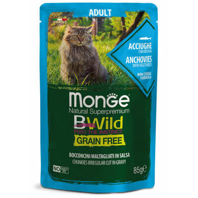 MONGE BWILD pouches Cat ADULT Anchovies with vegetables 85 g - konservi kaķiem