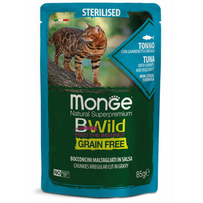 MONGE BWILD pouches Cat Sterilised Tuna, shrimps, vegetables 85 g