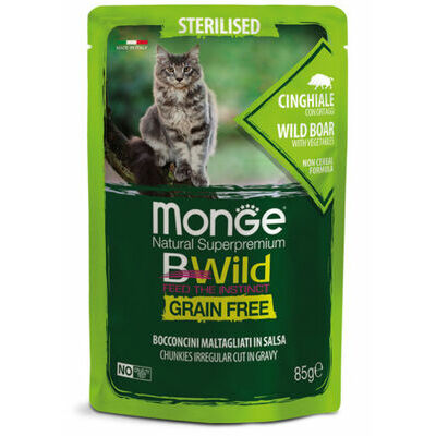 MONGE BWILD pouches Cat Sterilised Wild Boar with vegetable 85 g - konservi kaķiem