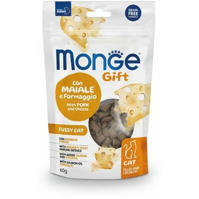 MONGE GIFT Cat FILLED & CRUNCHY Fussy cat Pork and cheese / 60 g - kārums kaķiem