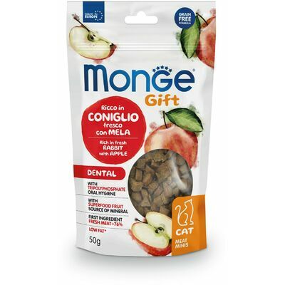 MONGE GIFT Cat MEAT MINIS Dental Rabbit with apple / 50 g - kārums kaķiem