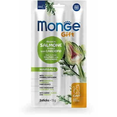 MONGE GIFT Cat SOFT STICKS Hairball Salmon with artichoke / 15 g - kārums kaķiem