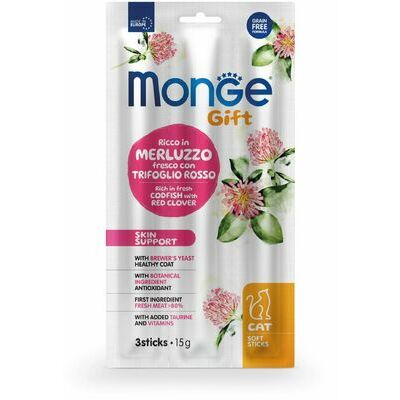 MONGE GIFT Cat SOFT STICKS Skin support Codfish with red clover / 15 g