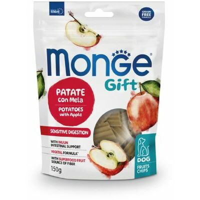 MONGE GÅVA Hund CHIPS Fruktchips Känslig matsmältning Potatis med äpple / 150 g