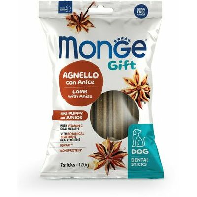 MONGE GIFT Dog DENTAL STICK Puppy & Junior Mini Lamb with anise / 120 g - kārums suņiem