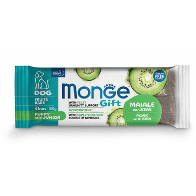 MONGE GIFT Dog FRUIT BARS Puppy & Junior Pork with kiwi / 100 g - kārums suņiem