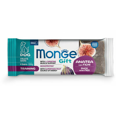 MONGE GIFT Dog FRUIT BARS Training Duck with figs / 100 g - kārums suņiem