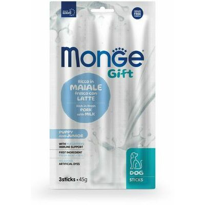 MONGE GIFT Dog STICKS Puppy & Junior Pork with milk / 45 g - kārums suņiem