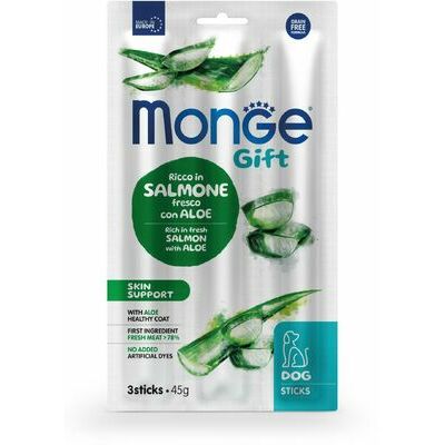 MONGE GIFT Dog STICKS Skin support Salmon with aloe / 45 g - kārums suņiem