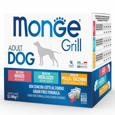 Monge Grill Multipacks Beef, Cod, Chicken and Turkey 12x100 g