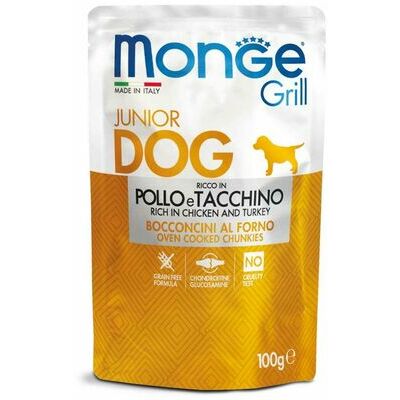 Monge Grill Pouch JUNIOR Chicken and Turkey 100 g - konservi suņiem