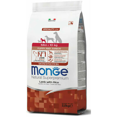 MONGE MINI Puppy & Junior Lamb and Rice 7,5 kg - barība suņiem