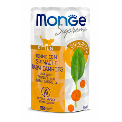 Monge Supreme pouches Tuna with spinach&baby carrots Kitten 80 g