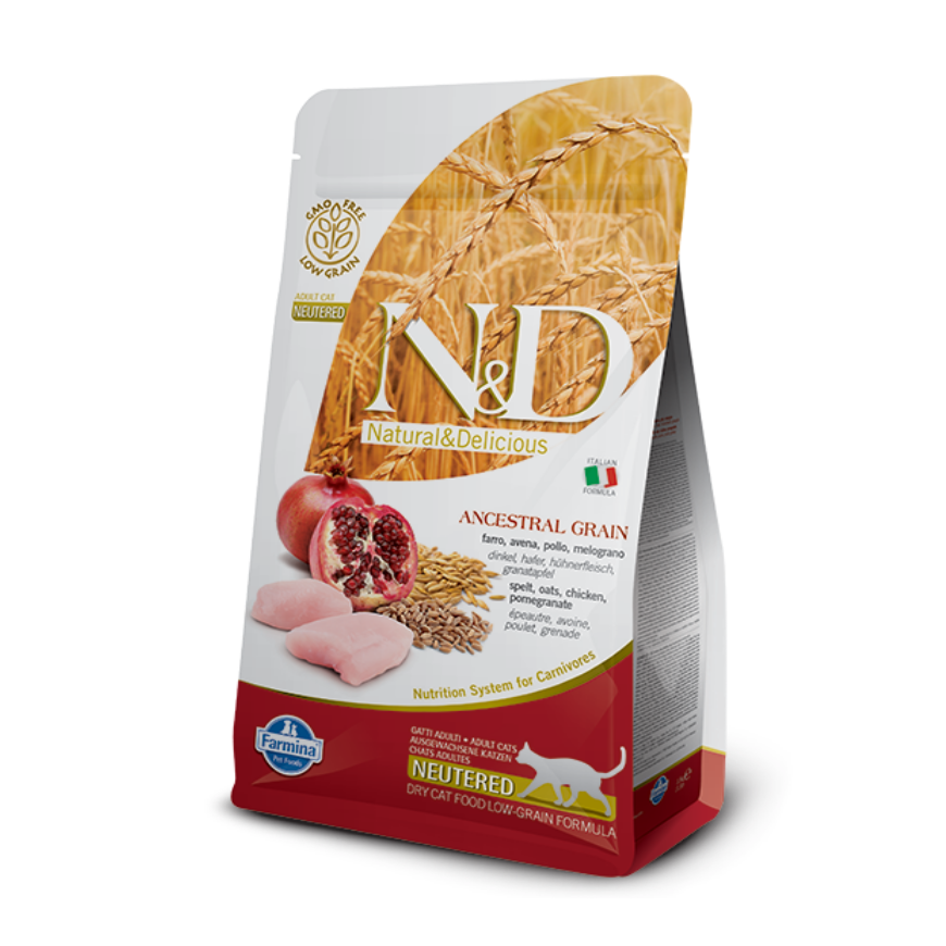 N&D Cat Ancestral Grain Chicken Pomegranate Adult Neutered Dry Cat Food, 5kg