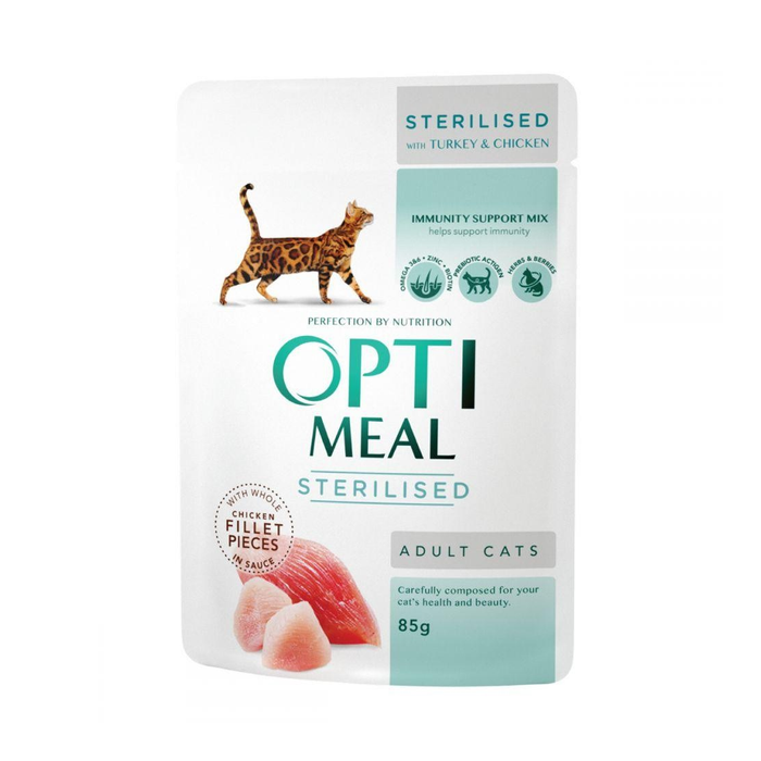 Optimeal Sterilised Cats With Turkey and Chicken Fillet Wet Cat Food, 85g