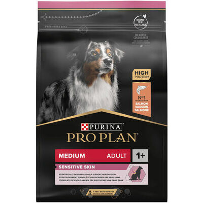Purina PRO PLAN® Medium Adult Dog Sensitive Skin Sausā barība vidēja izmēra suņiem ar zivi, 14kg