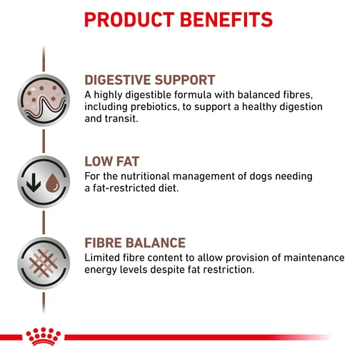 ROYAL CANIN® Veterinary Diet Gastrointestinal Low Fat Dog Sausā barība suņiem ar mājputna gaļu gremošanas funkciju veicināšanai, 1,5kg