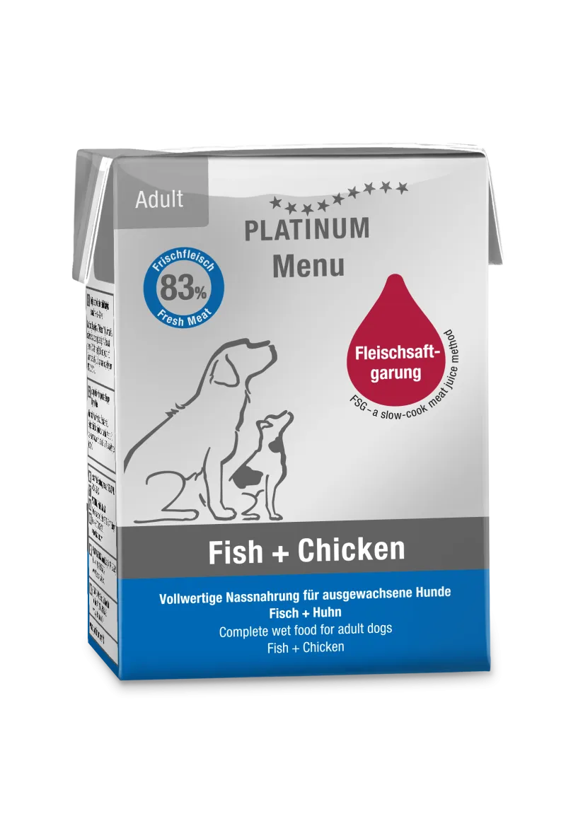 Platinum Menu Mitrā barība suņiem ar zivi un vistu, 375g