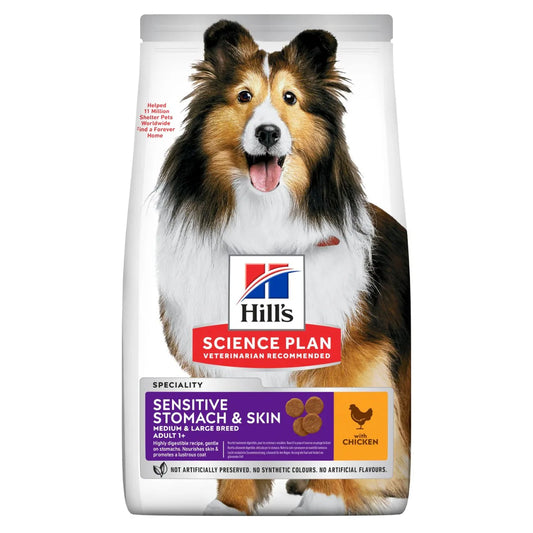 Hill's Science Plan Adult Sensitive Stomach & Skin Medium Sausā barība suņiem ar vistu, 2.5kg